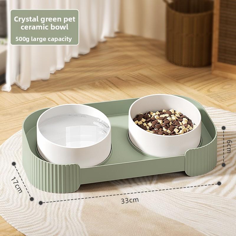 Миска для домашних животных Кошачий корм, Двойная миска для кормления, Вода для кошек, Керамическая миска, Миска для кошек с защитой шеи от ударов мятный зеленый