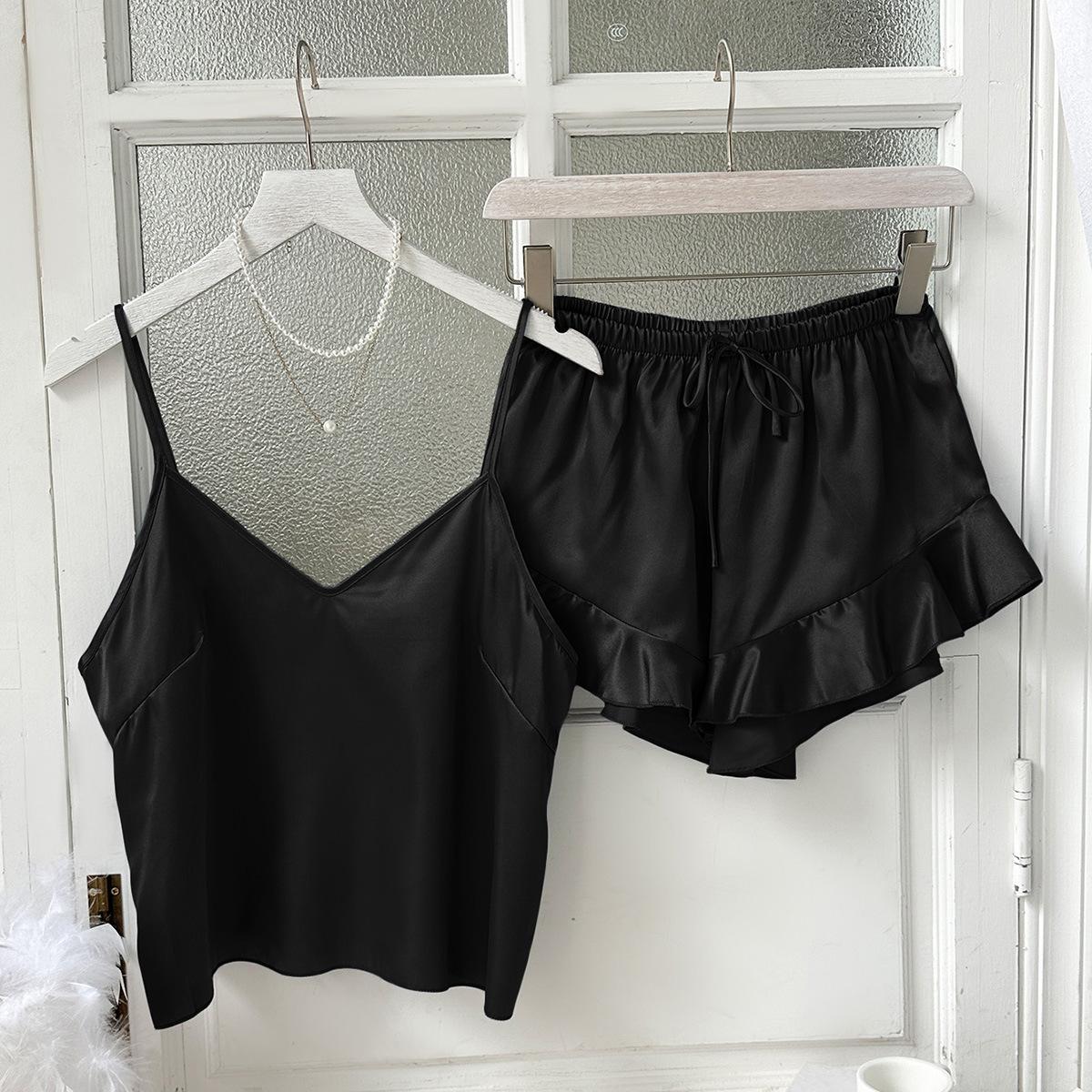 Пижама из шёлка Ice Silk, женская мода, комплект из двух предметов для дома, тонкие домашние подтяжки, шорты L чёрный
Пижама из шёлка Ice Silk, женская мода, комплект из двух предметов для дома, тонкие домашние подтяжки, шорты L чёрный