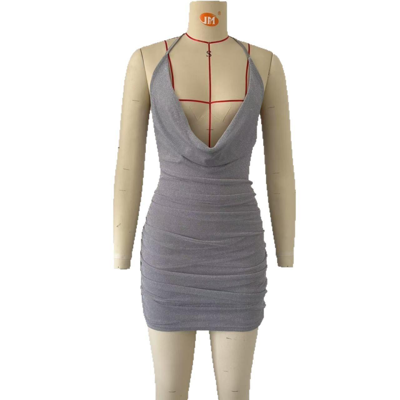 European and American style women s clothing fashionable and sexy low-cut neck-wrapped hip skirt pleated slim-fitting backless pure desire style dress L сірий колір
European and American style women s clothing fashionable and sexy low-cut neck-wrapped hip skirt pleated slim-fitting backless pure desire style dress L сірий колір