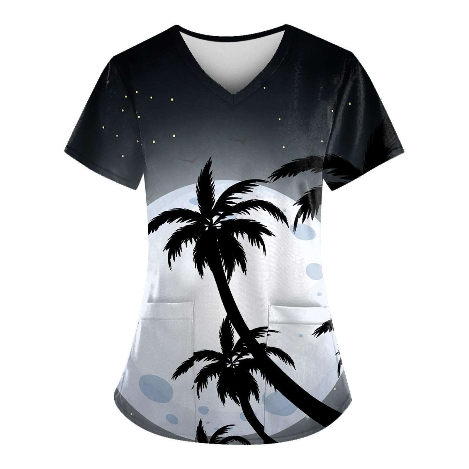 Женская рабочая униформа с принтом в гавайском стиле, рабочая защитная рабочая форма с v-образным вырезом и карманами L чёрный