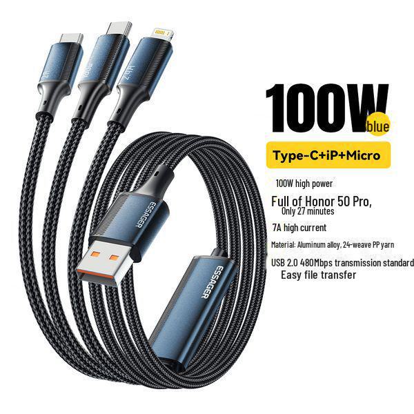 Кабель для быстрой зарядки ESSAGER 3-в-1 100 Вт 7 А для Android и мобильных телефонов 1.2m синий
Кабель для быстрой зарядки ESSAGER 3-в-1 100 Вт 7 А для Android и мобильных телефонов 1.2m синий