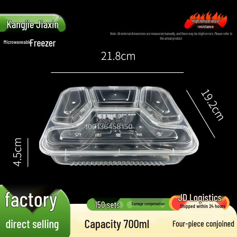 Thickened Disposable 700ml 4-Compartment Lunch Boxes 700ml, 150 Sets
Thickened Disposable 700ml 4-Compartment Lunch Boxes 700ml, 150 Sets