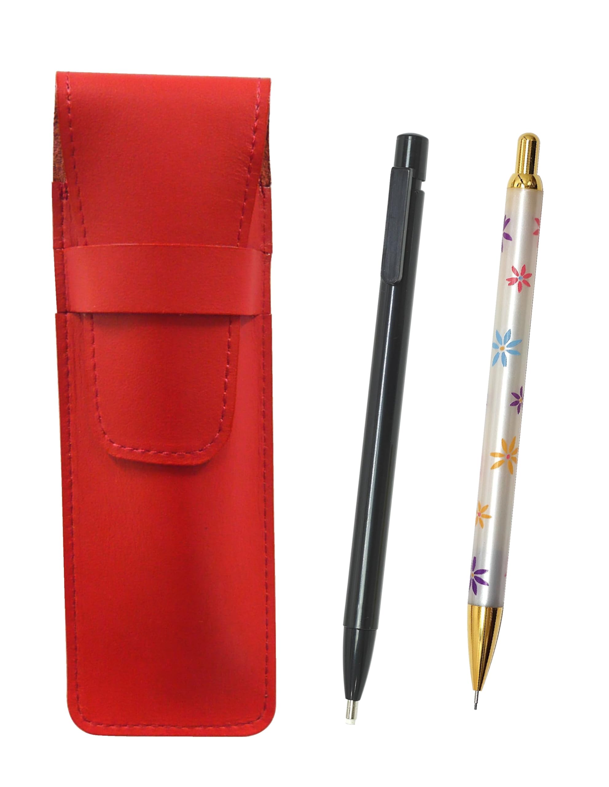 Slim cowhide pencil case black and floral mechanical pencil set red, extra-fine knock-type eraser, ASRER15B-HS380S
Slim cowhide pencil case black and floral mechanical pencil set red, extra-fine knock-type eraser, ASRER15B-HS380S