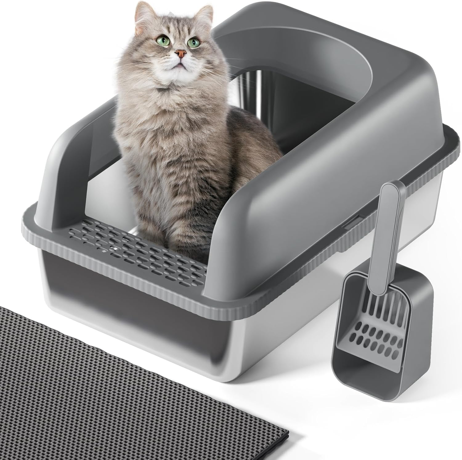 Stainless Steel Cat Litter Box 24 x 16 x 11.8 , Large High-Sided, No-Leak, Easy Clean, Includes Mat & Scoop темно-сірий
Stainless Steel Cat Litter Box 24 x 16 x 11.8 , Large High-Sided, No-Leak, Easy Clean, Includes Mat & Scoop темно-сірий