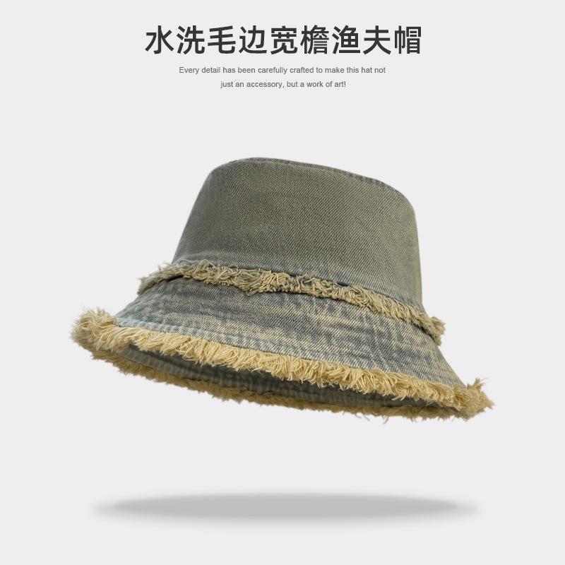 Vintage frayed edge washed denim fisherman hat for women, spring and autumn wide-brimmed versatile sunshade bucket hat for outdoor travel and hiking 56-60CM
Vintage frayed edge washed denim fisherman hat for women, spring and autumn wide-brimmed versatile sunshade bucket hat for outdoor travel and hiking 56-60CM