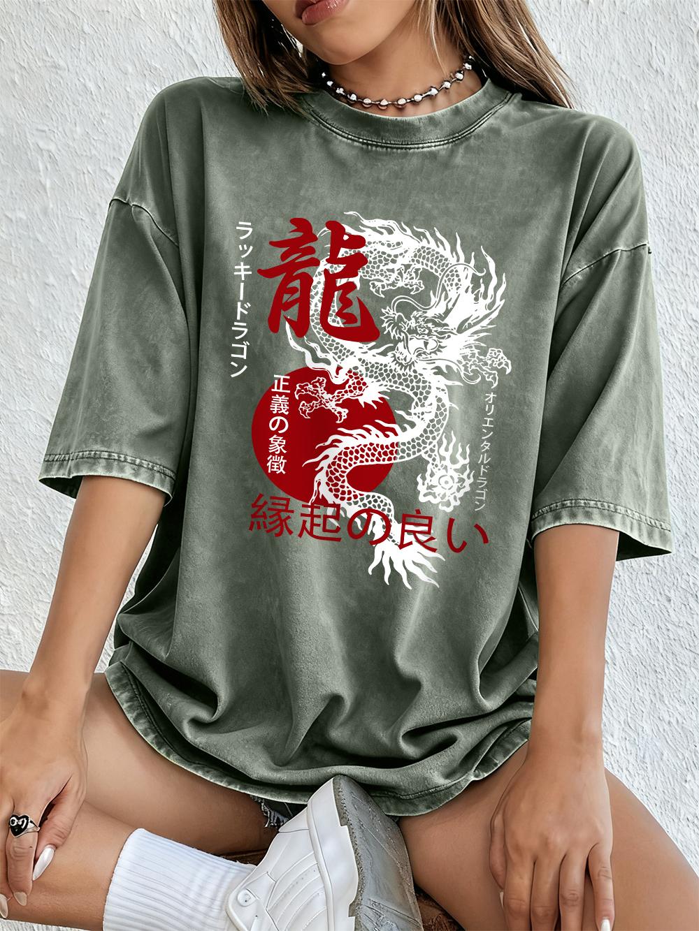 Lucky Oriental Dragon Printed Washed TShirts Womens Cotton Oversize Tops Street Distressed ONeck T Shirt Summer Womens Clothes S
Lucky Oriental Dragon Printed Washed TShirts Womens Cotton Oversize Tops Street Distressed ONeck T Shirt Summer Womens Clothes S