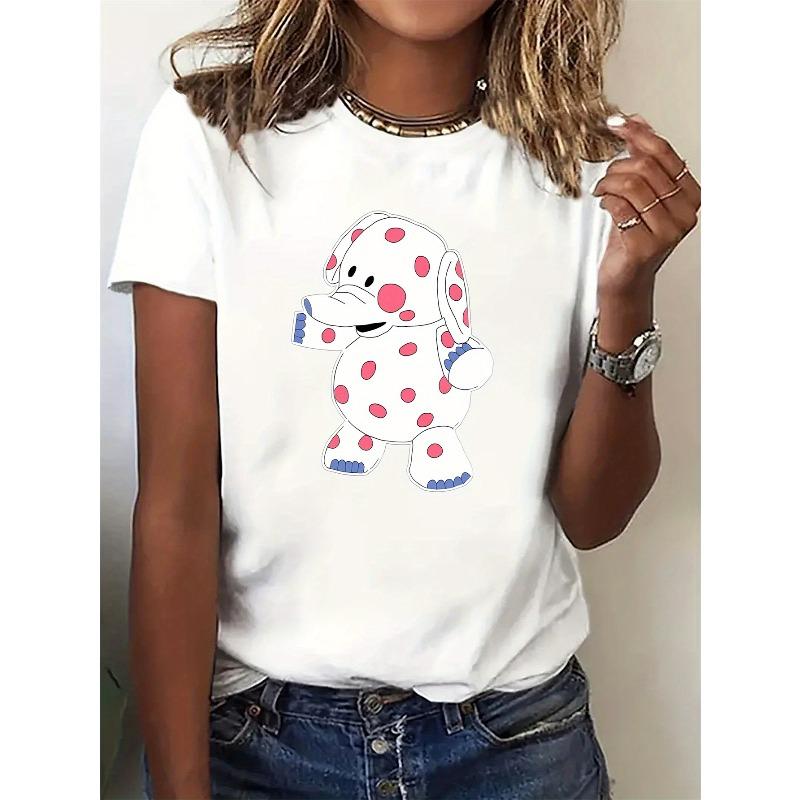 Fashionable Round-Neck Short-Sleeve T-Shirt for Women Featuring A Cartoon Spotted Elephant Design S белый
Fashionable Round-Neck Short-Sleeve T-Shirt for Women Featuring A Cartoon Spotted Elephant Design S белый