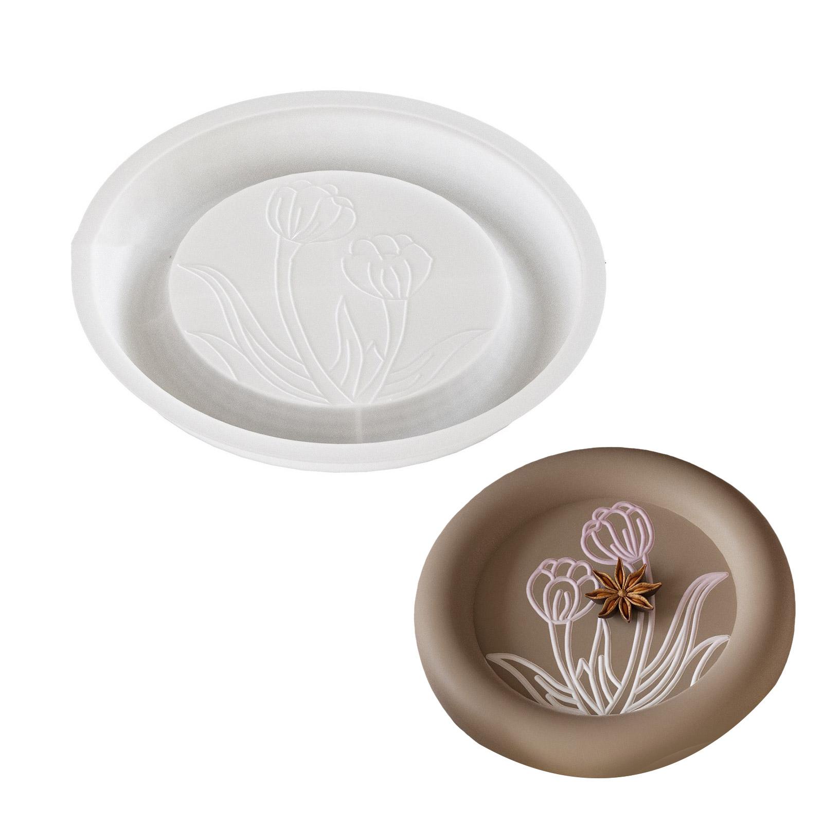 Круглая силиконовая форма для подноса с антипригарным покрытием из смолы формы для поделок с цветочным узором формы для тарелок домашний декор формы с силиконовой текстурой 1