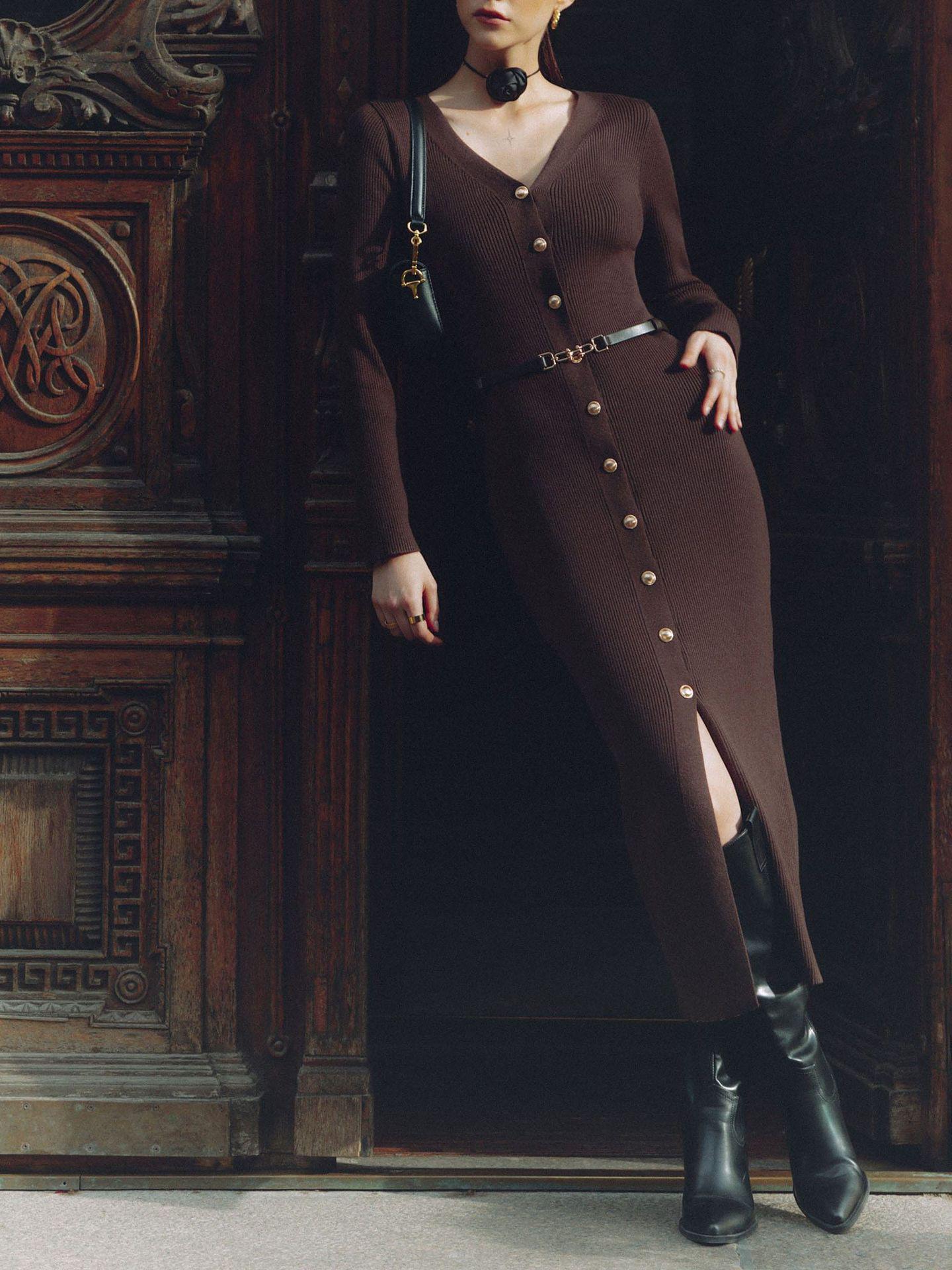 Элегантное женское длинное вязаное платье в европейском и американском стиле с пуговицами спереди и поясом L
Элегантное женское длинное вязаное платье в европейском и американском стиле с пуговицами спереди и поясом L