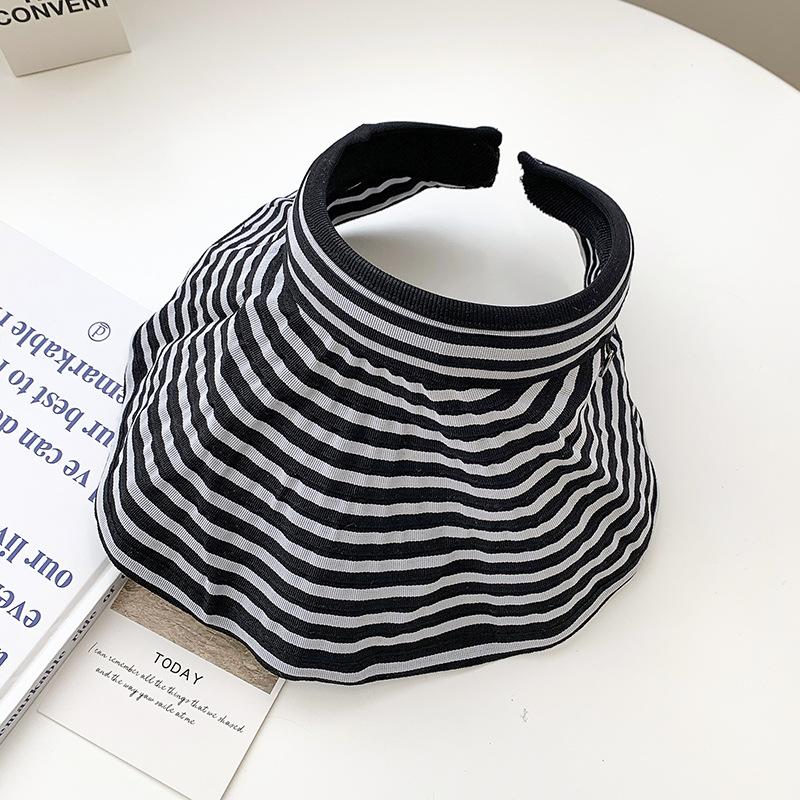 Модная шляпа женская летняя модная универсальная шляпа от солнца топлес летняя черно-белая полосатая велосипедная солнцезащитная складная шляпа с полым верхом Tide M(56-58cm) чёрный