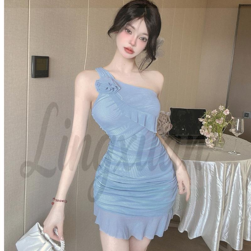 Sexy One-Shoulder Mesh Ruffled Slip Dress S синий
Sexy One-Shoulder Mesh Ruffled Slip Dress S синий