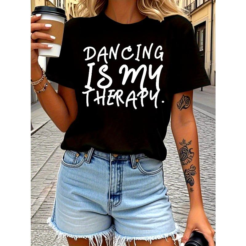 Women s Street Style Dancing Is My Relax Print T-Shirt Short Sleeve Crew Neck Casual Summer Spring Top S чёрный
Women s Street Style Dancing Is My Relax Print T-Shirt Short Sleeve Crew Neck Casual Summer Spring Top S чёрный