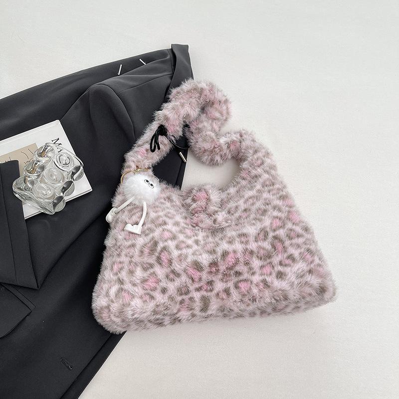 Корейская версия плюшевой сумки с леопардовым принтом, женская большая вместимость, новая осенняя сумка-тоут на плечо для работы и учебы, пушистая
