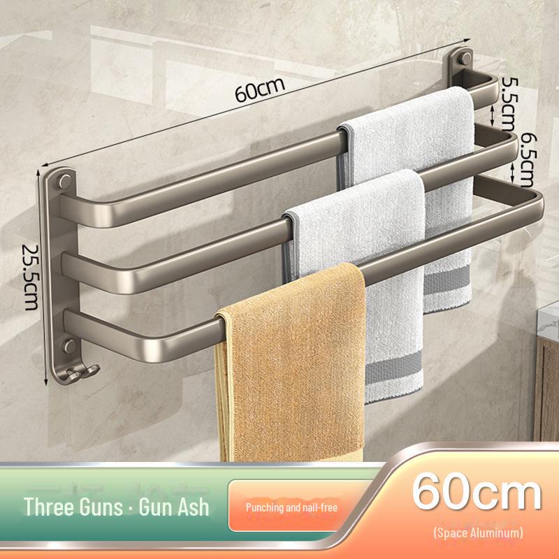Вешалка для полотенец из алюминия цвета оружейной стали с двойными стержнями для хранения вещей в ванной комнате.
Вешалка для полотенец из алюминия цвета оружейной стали с двойными стержнями для хранения вещей в ванной комнате.