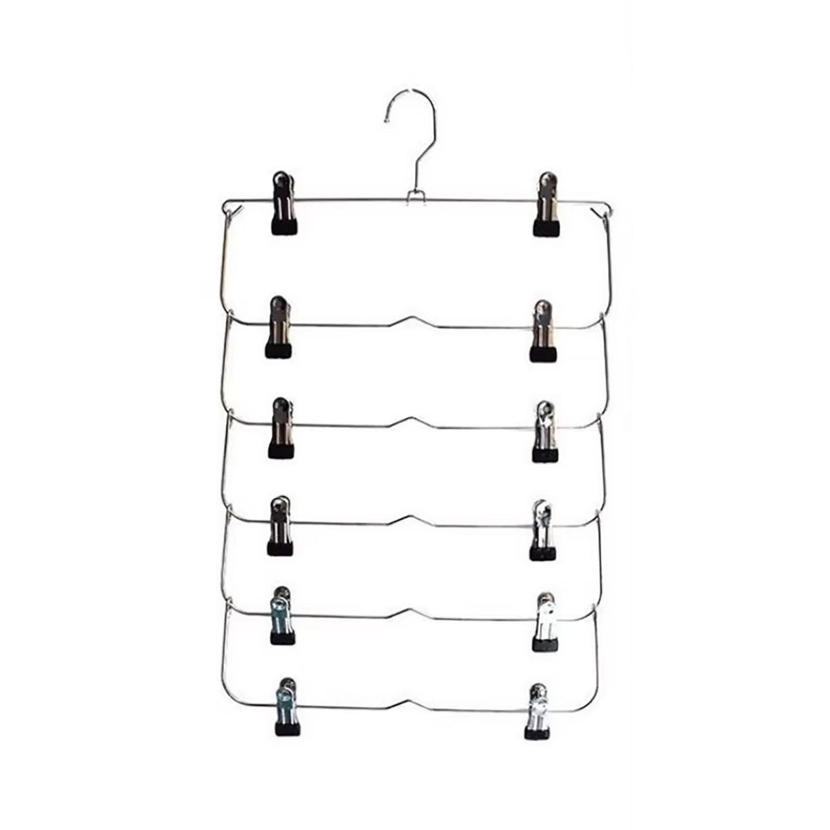 6-слойная вешалка для одежды, многослойная вешалка для брюк и юбок, нескользящие металлические зажимы для вешалок, держатель для хранения одежды чёрный