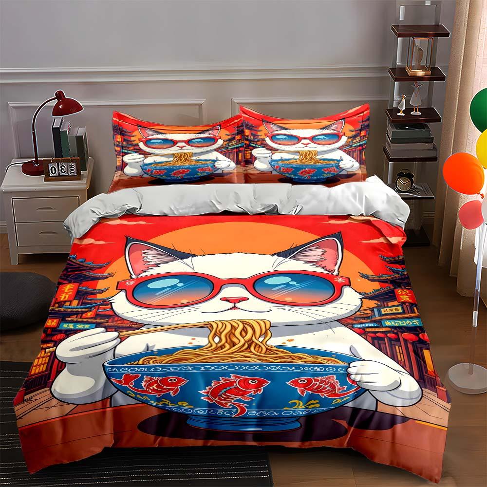 Cat, noodles, sunglasses. Bedding Duvet cover sets Duvet covers Pillowcases gifts (1 * Duvet Cover 2 * Pillowcases, without duvet insert) 135x200cm
Cat, noodles, sunglasses. Bedding Duvet cover sets Duvet covers Pillowcases gifts (1 * Duvet Cover 2 * Pillowcases, without duvet insert) 135x200cm