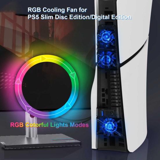 Вентиляторы охлаждения Мощная вентиляция с ослепительной RGB-подсветкой Бесшумная работа Радиатор игровой консоли для тонкой консоли PS5
Вентиляторы охлаждения Мощная вентиляция с ослепительной RGB-подсветкой Бесшумная работа Радиатор игровой консоли для тонкой консоли PS5
