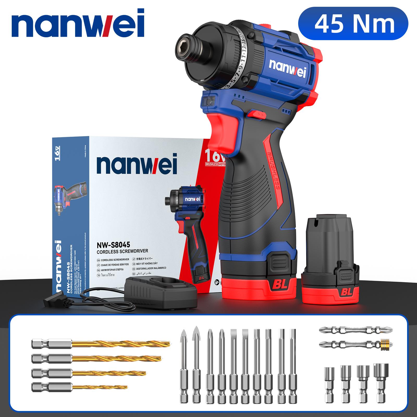 NANWEI 45 Nm 1/4 inch electric screwdriver, 2-speed adjustment, 500/1600 rpm no battery and charger
NANWEI 45 Nm 1/4 inch electric screwdriver, 2-speed adjustment, 500/1600 rpm no battery and charger