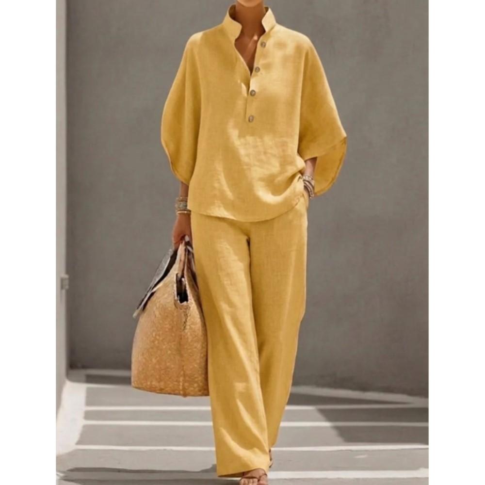 Fashion Cotton Linen Button Stand Collar 9 Quarter Sleeves Loose Women s 2-piece Suit Spring Casual Wide Leg Pants Suit Female 5XL жовтий
Fashion Cotton Linen Button Stand Collar 9 Quarter Sleeves Loose Women s 2-piece Suit Spring Casual Wide Leg Pants Suit Female 5XL жовтий