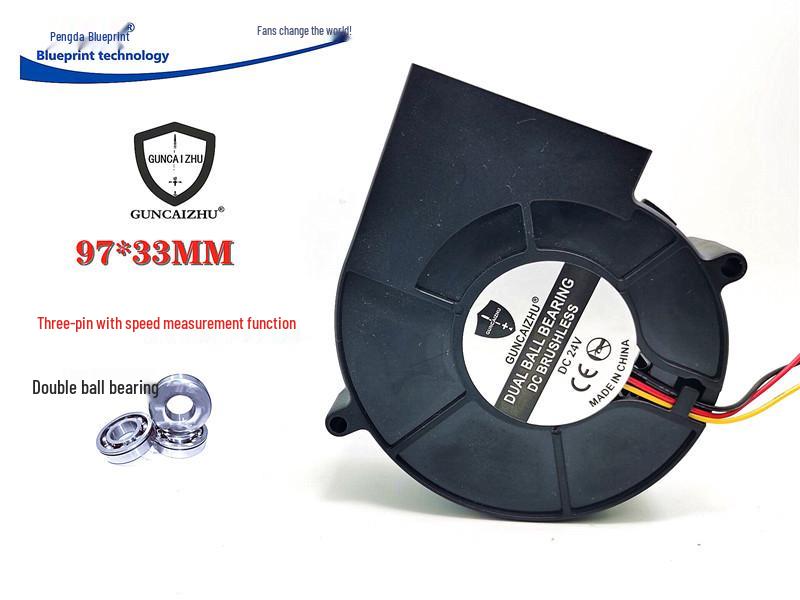 GUNCAIZHU 9733 9CM 24V Turbine Blower Centrifugal Fan with Double Ball Bearings
GUNCAIZHU 9733 9CM 24V Turbine Blower Centrifugal Fan with Double Ball Bearings