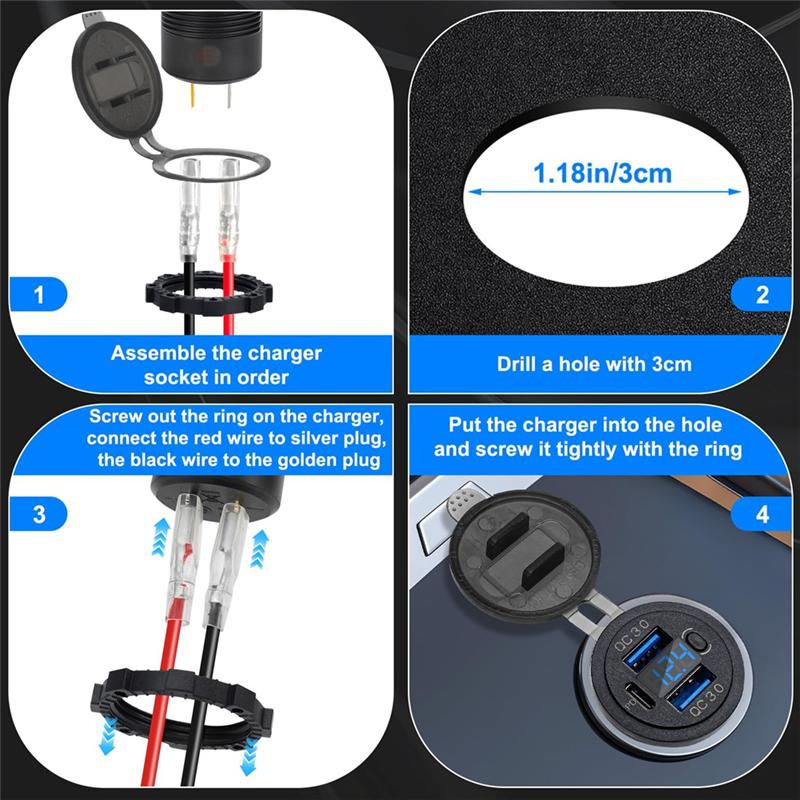 ABUO-Dual QC3.0 18W& PD 30W USB C Quick Charging Port, Voltmeter Display Car Charger Socket 12V Waterproof For Marine Vehicle Bo чорний
ABUO-Dual QC3.0 18W& PD 30W USB C Quick Charging Port, Voltmeter Display Car Charger Socket 12V Waterproof For Marine Vehicle Bo чорний