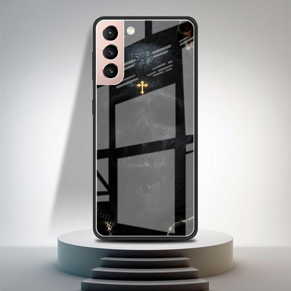 Чехол из закаленного стекла для Samsung Galaxy S21 Ultra S20 FE S10 Plus Note 20 10 Lite S9 S8 9 S10e, чехол для телефона с цветочным скелетом и черепом Samsung Note 9