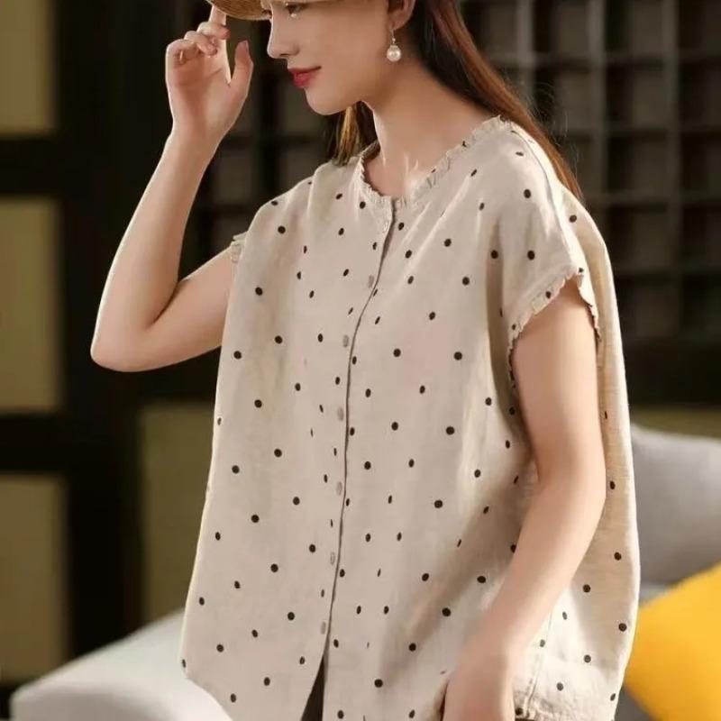 Literary Retro Polka Dot Shirt Loose Temperament Fungus Collar Single Row Shirt Cardigan Summer Top for Women L бежевий
Literary Retro Polka Dot Shirt Loose Temperament Fungus Collar Single Row Shirt Cardigan Summer Top for Women L бежевий