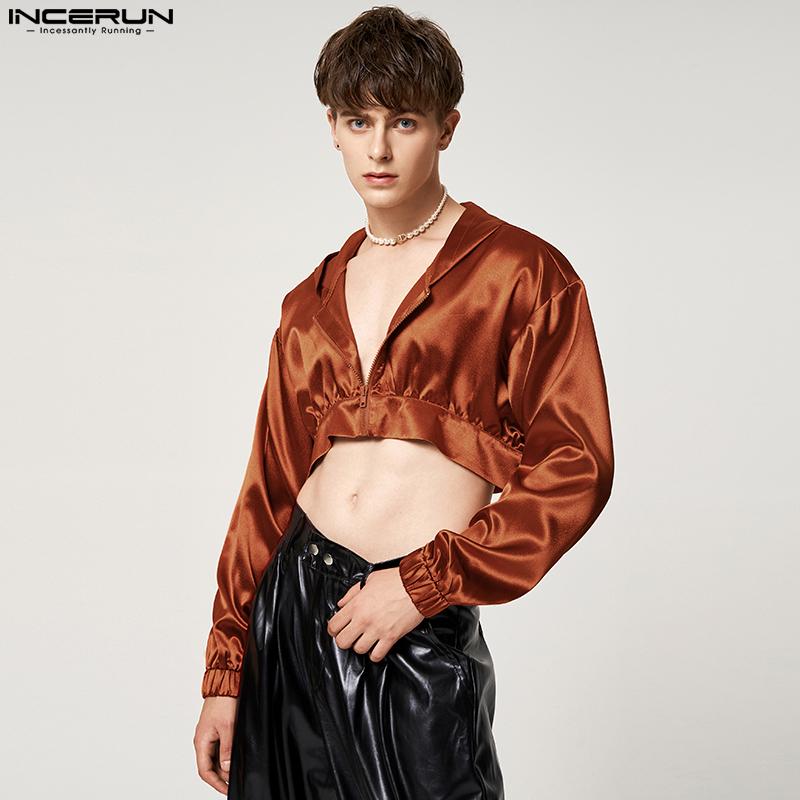 INCERUN Весенние мужские однотонные короткие топы с капюшоном
INCERUN Весенние мужские однотонные короткие топы с капюшоном