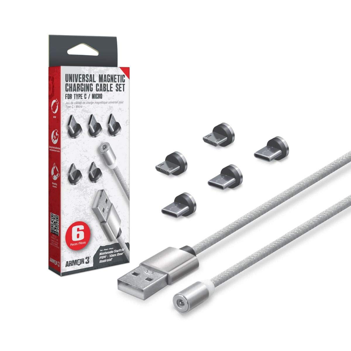Armor3 Magnetic Charging Cable Set 2 1 Compatible with Xbox and More Set, Silver, 6-Piece (3 Type-C, Micro-USB, Cable) Switch®, PS4®, One®,
Armor3 Magnetic Charging Cable Set 2 1 Compatible with Xbox and More Set, Silver, 6-Piece (3 Type-C, Micro-USB, Cable) Switch®, PS4®, One®,