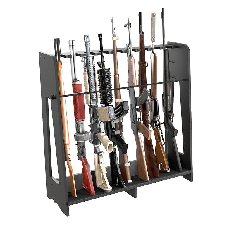 Prometis gun rack indoor - Freestanding floor wooden rifle rack, vertical shotgun storage and display stand Height adjustable for up to 9 long guns
Prometis gun rack indoor - Freestanding floor wooden rifle rack, vertical shotgun storage and display stand Height adjustable for up to 9 long guns