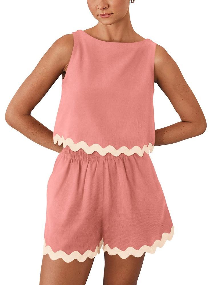 Women s Sleeveless Romper Shorts Set with Wave Hem in 6 Colors XL рожевий
Women s Sleeveless Romper Shorts Set with Wave Hem in 6 Colors XL рожевий