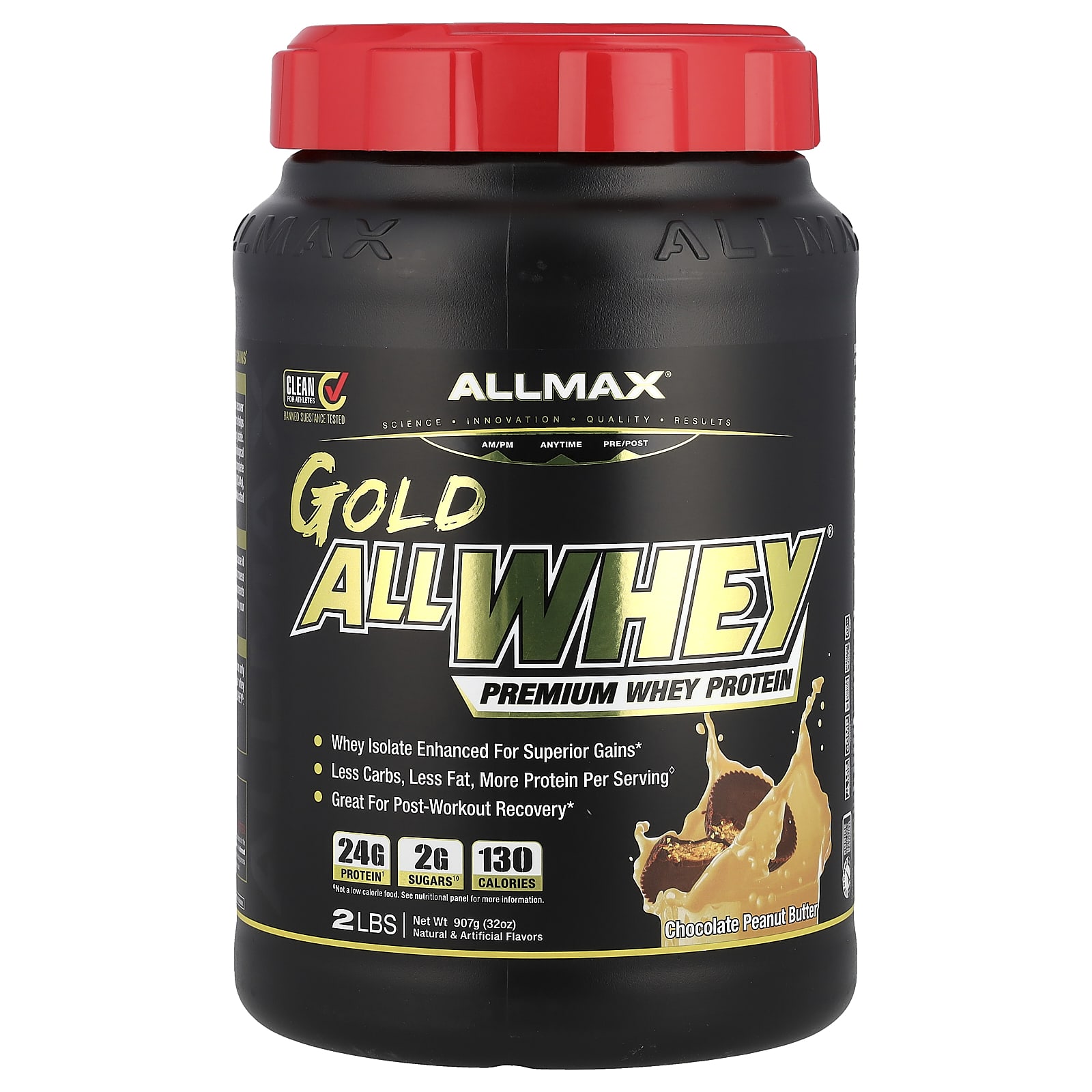 ALLMAX, All Way Gold, 100% Whey Protein + Premium Whey Protein Isolate, Chocolate Peanut Butter, 2lbs (907g)
ALLMAX, All Way Gold, 100% Whey Protein + Premium Whey Protein Isolate, Chocolate Peanut Butter, 2lbs (907g)
