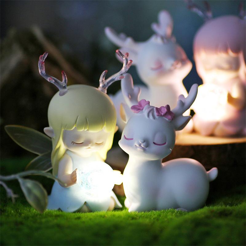 Девочка Сердце Лось Хранитель Ночник Настольное Украшение Кнопочный Элемент Питания StyleA