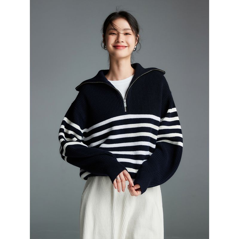 Virgin Cotton Heavy Weight Sailor Collar Sweater Women s 24 Winter Zipper Half Cardigan Stripe Thickening Heattech Wool Knitwear White stripes on a blue background-(In stock) S
Virgin Cotton Heavy Weight Sailor Collar Sweater Women s 24 Winter Zipper Half Cardigan Stripe Thickening Heattech Wool Knitwear White stripes on a blue background-(In stock) S