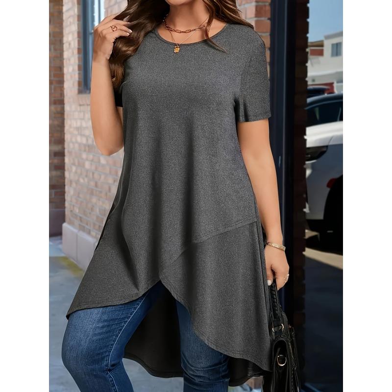 Повседневные женские футболки с круглым вырезом, коротким рукавом, асимметричным подолом, однотонные, средней длины 5XL серый
Повседневные женские футболки с круглым вырезом, коротким рукавом, асимметричным подолом, однотонные, средней длины 5XL серый