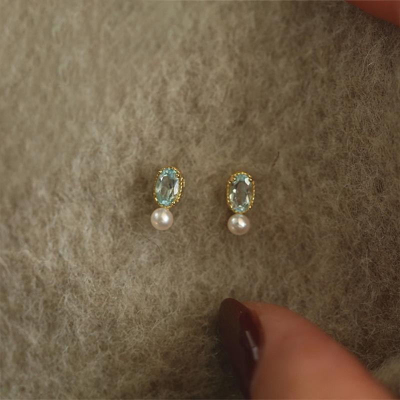 925 Sterling Silver Blue Zircon Pearl Stud Earrings for Women Korean Simple Temperament Jewelry Accessories Silver
925 Sterling Silver Blue Zircon Pearl Stud Earrings for Women Korean Simple Temperament Jewelry Accessories Silver