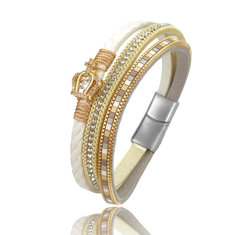 Fashion Women Bracelet Glamorous Crown Set Zircon Braided Leather Stainless Steel Magnetic Clasp Bracelets Female Jewelry Gift 17.5cm
Fashion Women Bracelet Glamorous Crown Set Zircon Braided Leather Stainless Steel Magnetic Clasp Bracelets Female Jewelry Gift 17.5cm