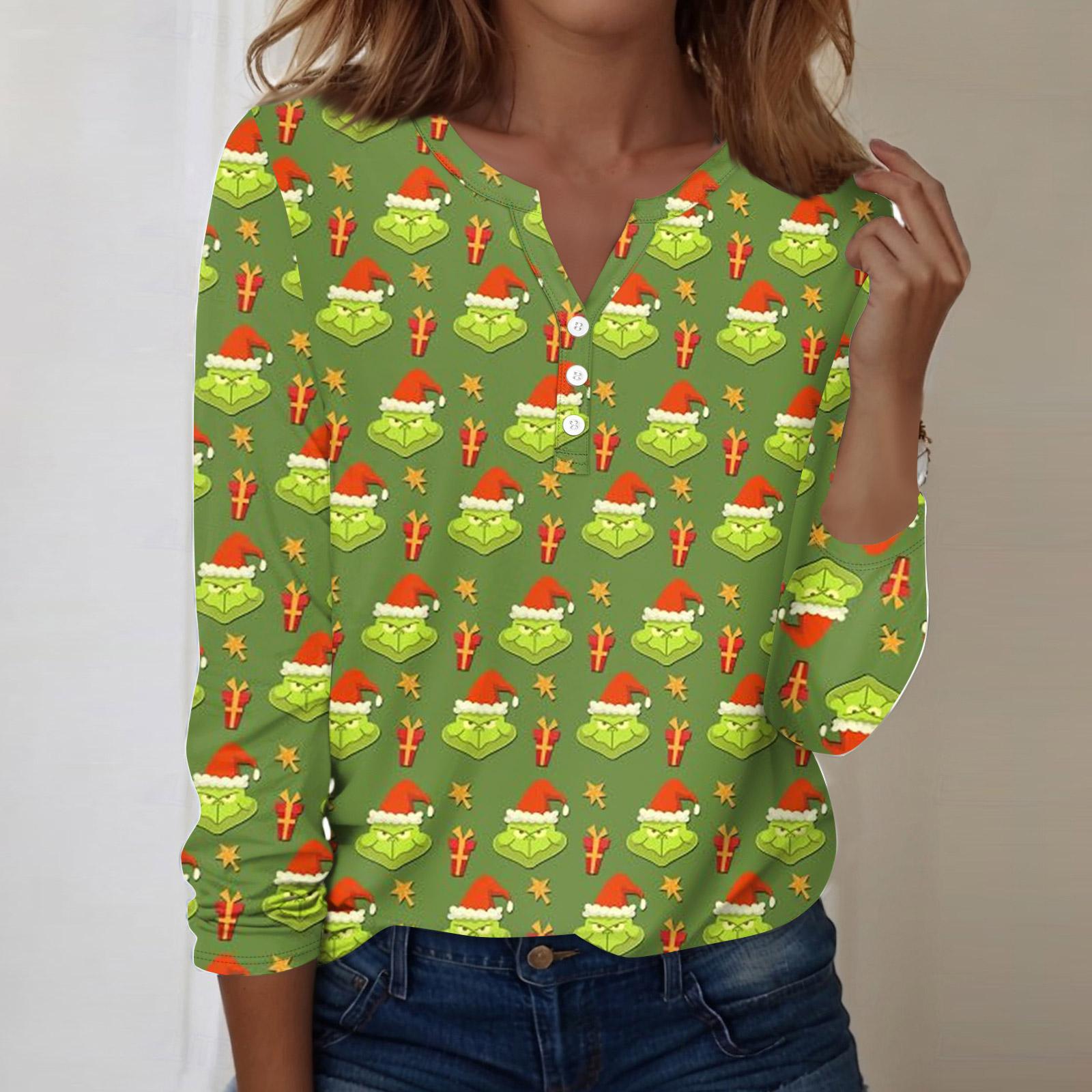 Женская модная повседневная блузка с V-образным вырезом, длинным рукавом и декоративными пуговицами, с рождественским принтом XL
Женская модная повседневная блузка с V-образным вырезом, длинным рукавом и декоративными пуговицами, с рождественским принтом XL