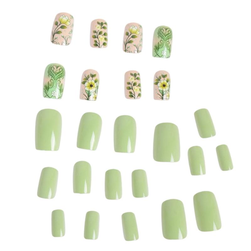 24 Pcs Mediuim Square Press On Nail Green Acrylic False Nail Glossy Artificial Nail Flowers Stick on Nail for Party 1
24 Pcs Mediuim Square Press On Nail Green Acrylic False Nail Glossy Artificial Nail Flowers Stick on Nail for Party 1