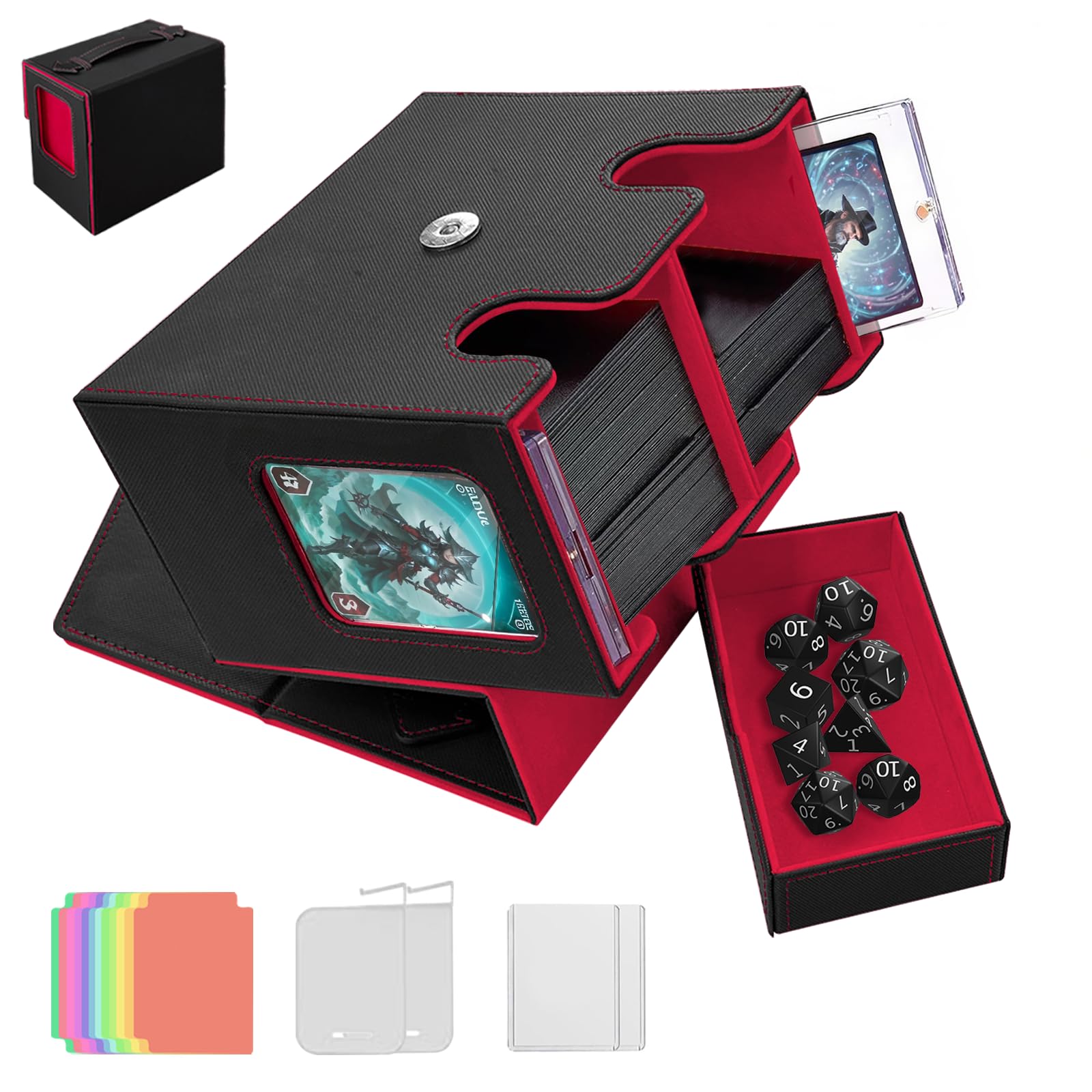 Amonel Deck PU Leather Trading Card Holds Large Capacity with Two Compartments and 12 Labeled Compatible with and Other Card Games with Red Case,
Amonel Deck PU Leather Trading Card Holds Large Capacity with Two Compartments and 12 Labeled Compatible with and Other Card Games with Red Case,