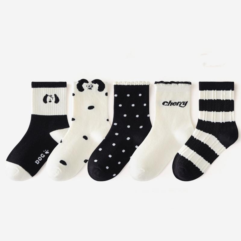 5 пар/комплект носков для новорожденных девочек и мальчиков, весна-осень, милые мультяшные толстые теплые махровые носки для младенцев для девочек, модные, дышащие, корейский стиль XXL черный белый