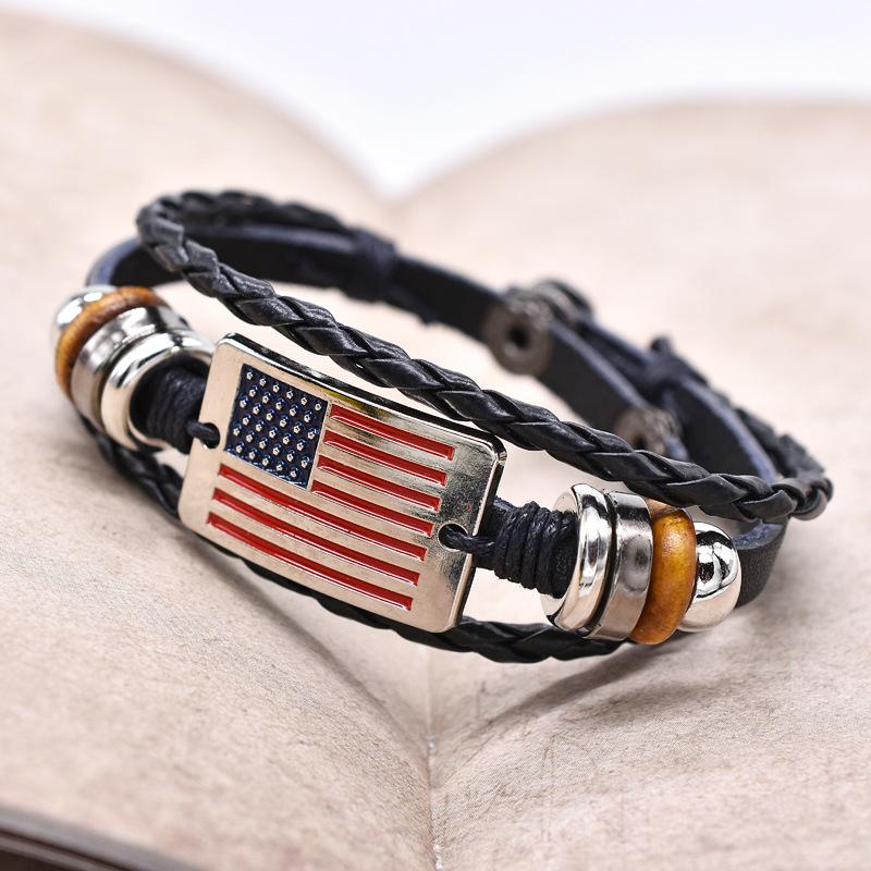Vintage American flag four-button braided leather bracelet, red, white and blue flag color beaded leather bracelet
Vintage American flag four-button braided leather bracelet, red, white and blue flag color beaded leather bracelet