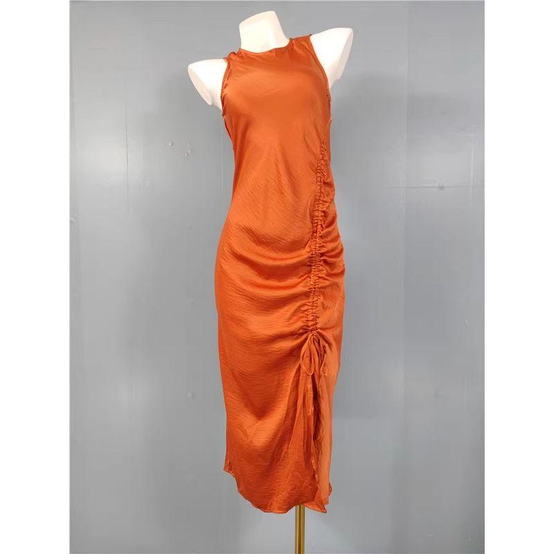 Foreign Trade Order Elegant Goddess Smooth Satin Drawstring Strap Split Sheath Slim dress Summer Refreshing Dress Orange Red XS
Foreign Trade Order Elegant Goddess Smooth Satin Drawstring Strap Split Sheath Slim dress Summer Refreshing Dress Orange Red XS