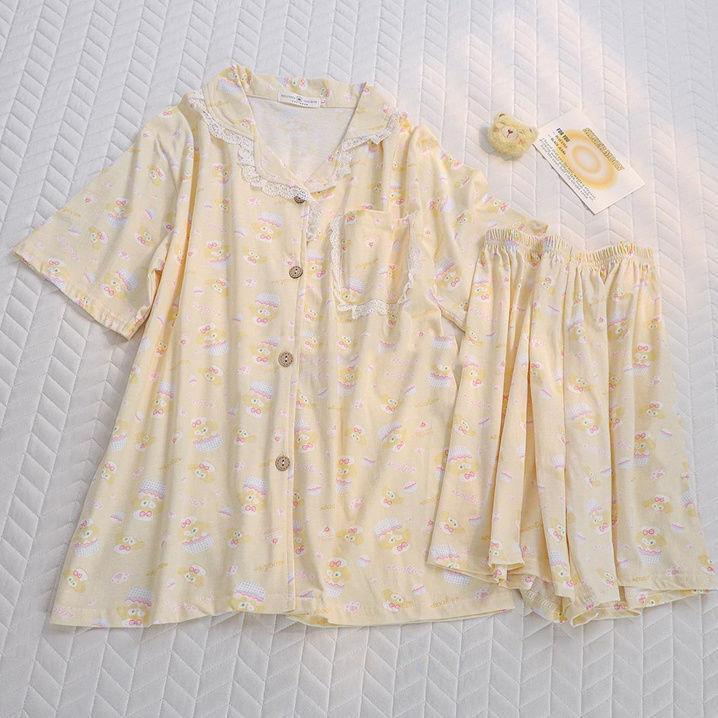 Soft cute princess style butter cake cartoon pajamas women s summer short-sleeved shorts two-piece set lace lace loungewear S
Soft cute princess style butter cake cartoon pajamas women s summer short-sleeved shorts two-piece set lace lace loungewear S