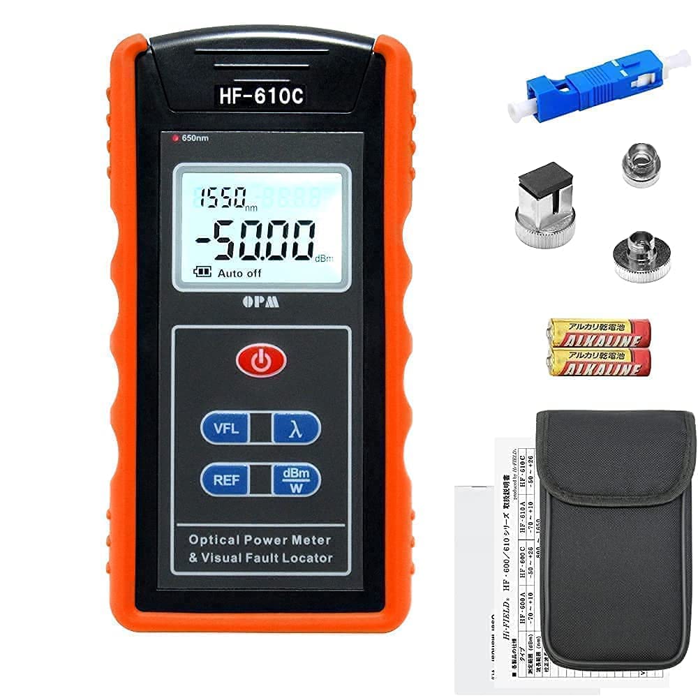 Hi-FIELD HF-610C Optical Power Meter with Fiber Optic Checker (10km) - Integrated, Self-Calibration Function, 9-Piece Set, Japanese Instruction Manual
Hi-FIELD HF-610C Optical Power Meter with Fiber Optic Checker (10km) - Integrated, Self-Calibration Function, 9-Piece Set, Japanese Instruction Manual