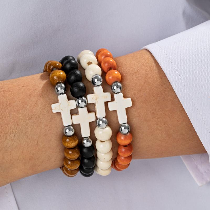 4 pieces of unisex multi colored wooden bead cross turquoise bracelet for couples, vintage bracelet
4 pieces of unisex multi colored wooden bead cross turquoise bracelet for couples, vintage bracelet