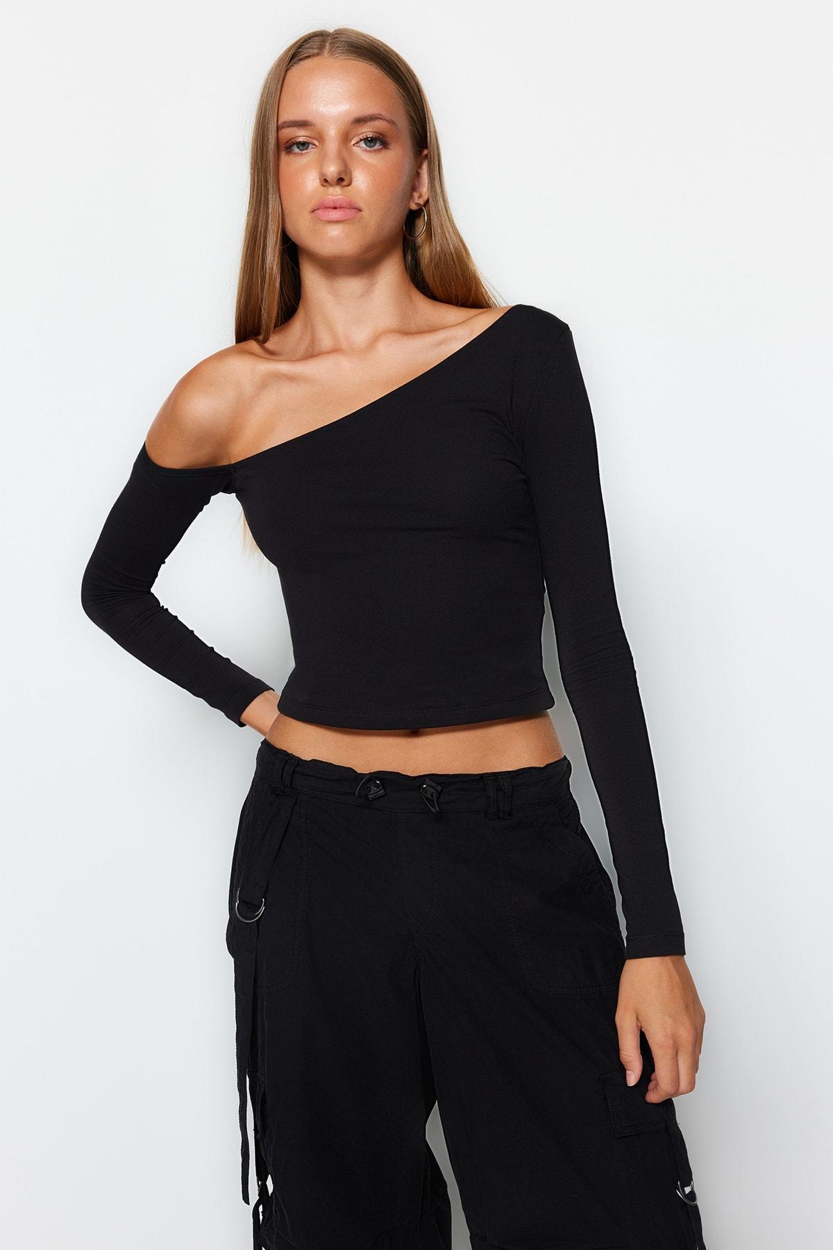 Women s Fashion New Blouse Black One Shoulder Cotton Stretchy Fitted Bodycon Crop Knitted Blouse L чорний
Women s Fashion New Blouse Black One Shoulder Cotton Stretchy Fitted Bodycon Crop Knitted Blouse L чорний