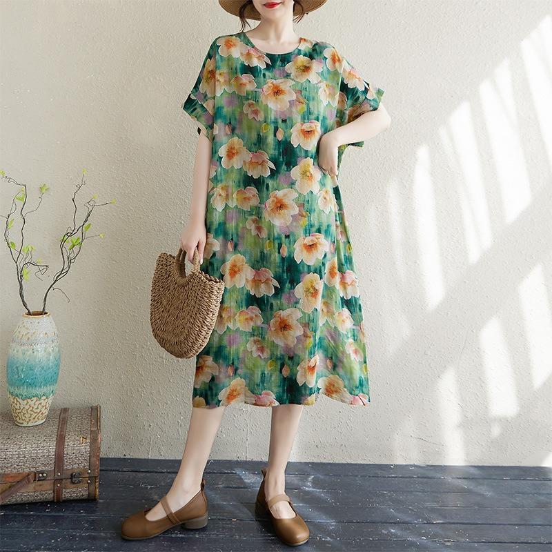 Real Shot Summer New Thin Cotton and Linen Literary Loose Short Sleeve Fat Mm Knee Dress Women s Clothing Large size average size
Real Shot Summer New Thin Cotton and Linen Literary Loose Short Sleeve Fat Mm Knee Dress Women s Clothing Large size average size