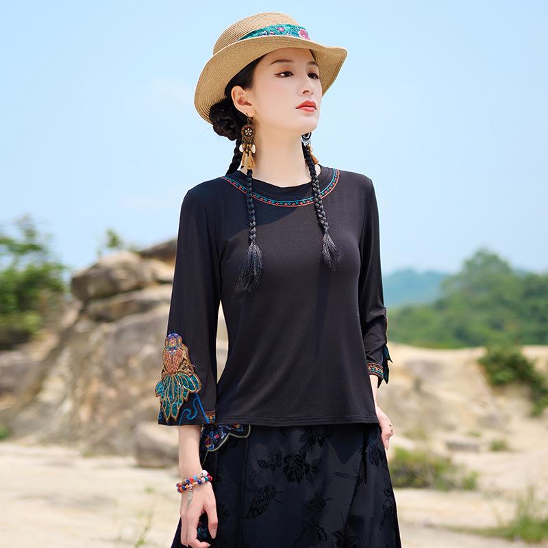 Ethnic Style Women s Modal Embroidered Bell Sleeve T-Shirt - Flattering & Slimming Base Layer. XL
Ethnic Style Women s Modal Embroidered Bell Sleeve T-Shirt - Flattering & Slimming Base Layer. XL
