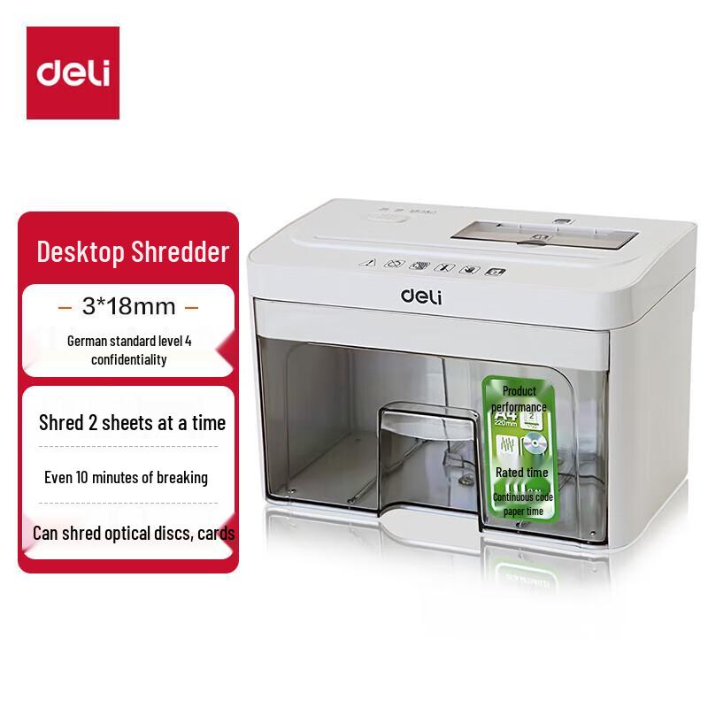 Deli 92614 Mini Electric Shredder (Level 4 Security) CN plug (adapter included)
Deli 92614 Mini Electric Shredder (Level 4 Security) CN plug (adapter included)